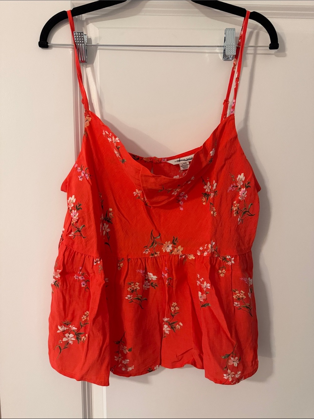 Red Floral Spaghetti-Strap Peplum Top